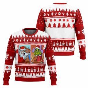 Santa Claus And The Grnch Woman Yelling At A Cat Meme Ugly Christmas Sweater Santa Claus And The Grnch Woman Yelling At A Cat Meme Ugly Christmas Sweater