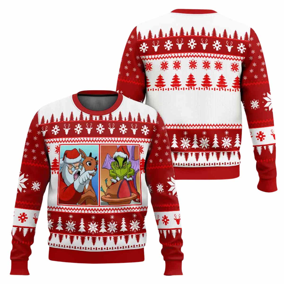 Santa Claus And The Grnch Woman Yelling At A Cat Meme Ugly Christmas Sweater Santa Claus And The Grnch Woman Yelling At A Cat Meme Ugly Christmas Sweater