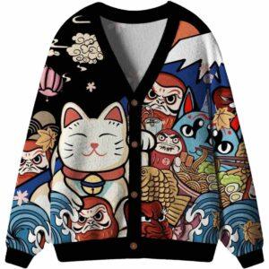 Traditional Japanese Elements Ugly Cardigan Sweater