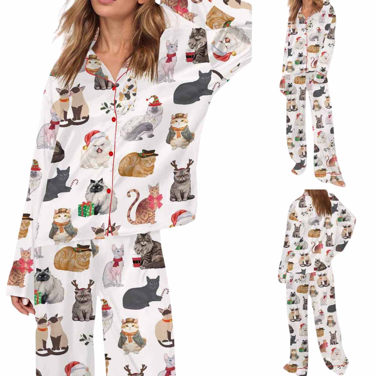 Twelve Cats Of Christmas Silky Satin Pajama Set Twelve Cats Of Christmas Silky Satin Pajama Set