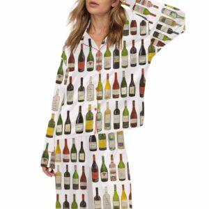 Vintage Wine Bottles Silky Satin Pajama Set
