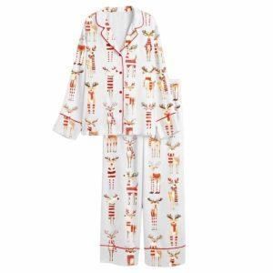 Watercolor Reindeer Funny Christmas Animal Satin Pajama Set Watercolor Reindeer Funny Christmas Animal Satin Pajama Set