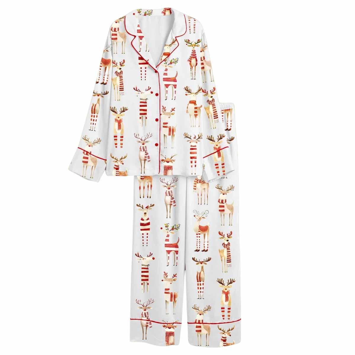 Watercolor Reindeer Funny Christmas Animal Satin Pajama Set Watercolor Reindeer Funny Christmas Animal Satin Pajama Set