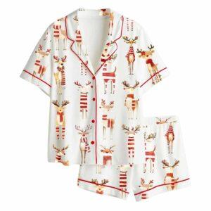Watercolor Reindeer Funny Christmas Animal Satin Pajama Set 1 Watercolor Reindeer Funny Christmas Animal Satin Pajama Set
