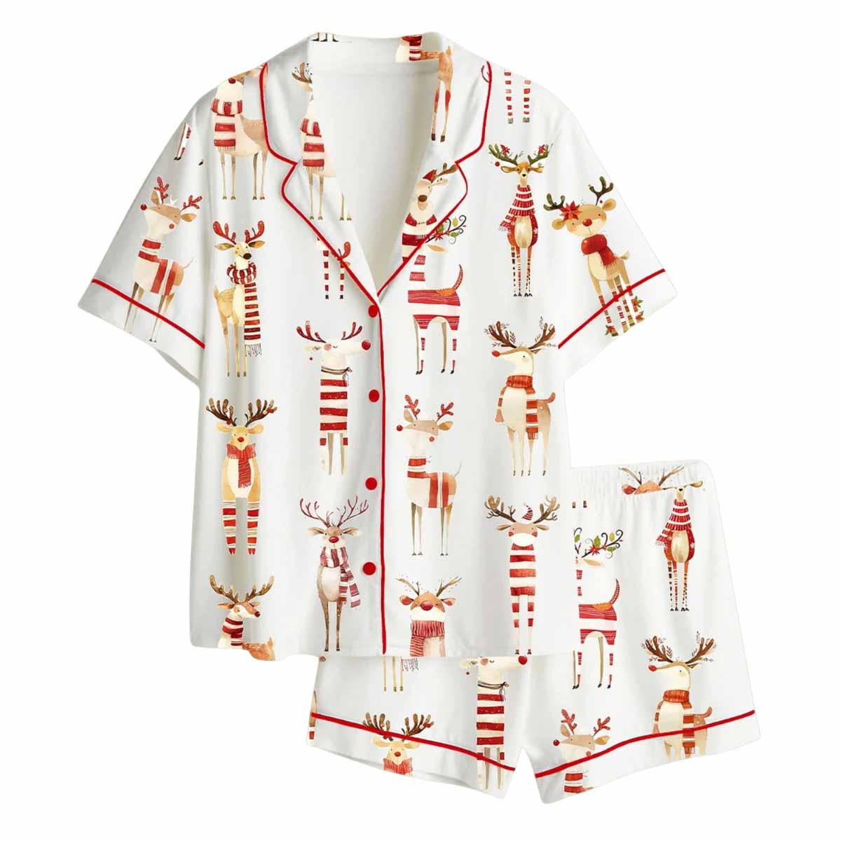 Watercolor Reindeer Funny Christmas Animal Satin Pajama Set Watercolor Reindeer Funny Christmas Animal Satin Pajama Set