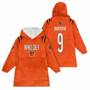 Who Dey 9 Cincinnati Football Unisex Blanket Hoodie Who Dey 9 Cincinnati Football Unisex Blanket Hoodie