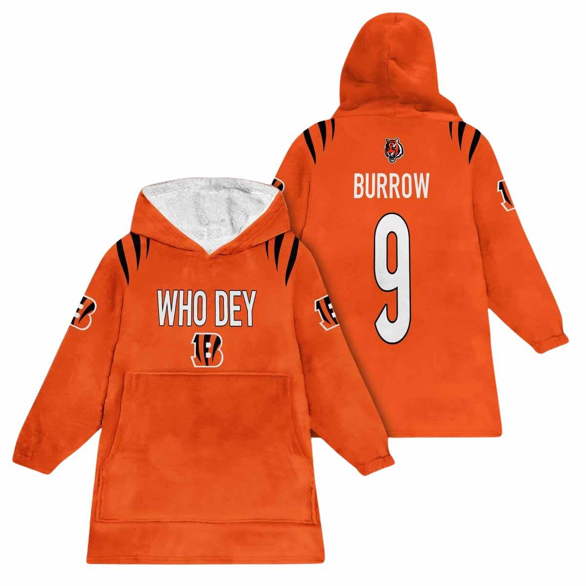 Who Dey 9 Cincinnati Football Unisex Blanket Hoodie Who Dey 9 Cincinnati Football Unisex Blanket Hoodie