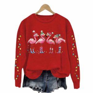 Women's Christmas Flamingo Print Crewneck Sweatshirt 2 Women's Christmas Flamingo Print Crewneck Sweatshirt