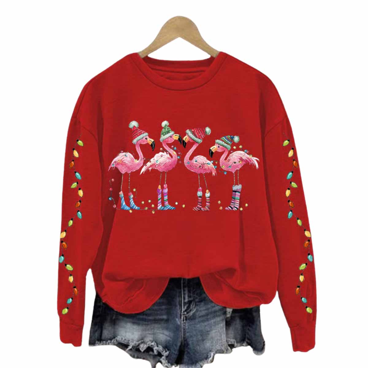 Women’s Christmas Flamingo Print Crewneck Sweatshirt Women’s Christmas Flamingo Print Crewneck Sweatshirt