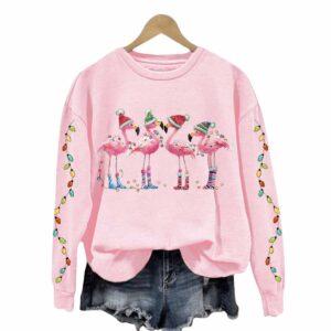 Women's Christmas Flamingo Print Crewneck Sweatshirt 1 Women's Christmas Flamingo Print Crewneck Sweatshirt