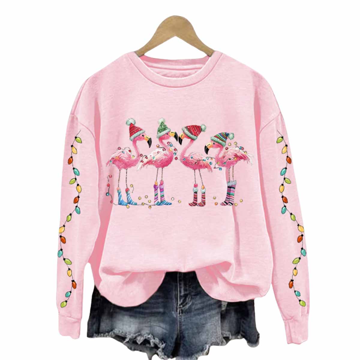 Women’s Christmas Flamingo Print Crewneck Sweatshirt Women’s Christmas Flamingo Print Crewneck Sweatshirt