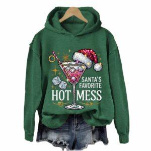 Women’s Christmas Santa’s Favorite Hot Mess Print Hooded Sweatshirt Women’s Christmas Santa’s Favorite Hot Mess Print Hooded Sweatshirt