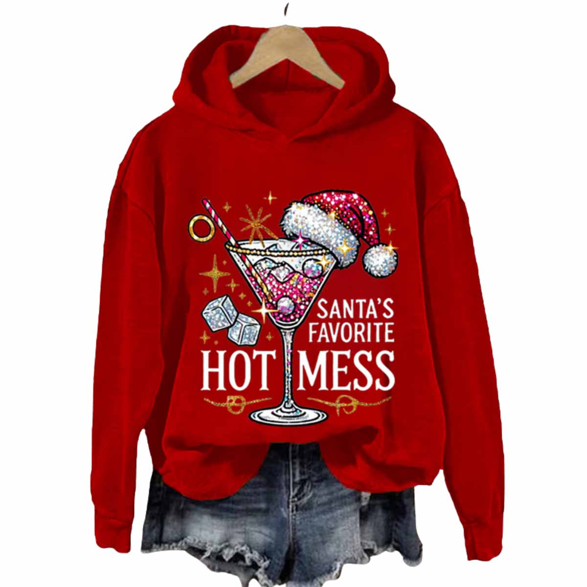 Women’s Christmas Santa’s Favorite Hot Mess Print Hooded Sweatshirt Women’s Christmas Santa’s Favorite Hot Mess Print Hooded Sweatshirt