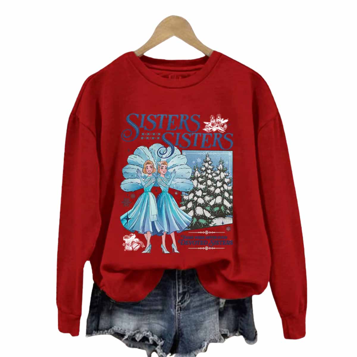 Women’s Christmas Sisters Printed Round Neck Sweatshirt Women’s Christmas Sisters Printed Round Neck Sweatshirt