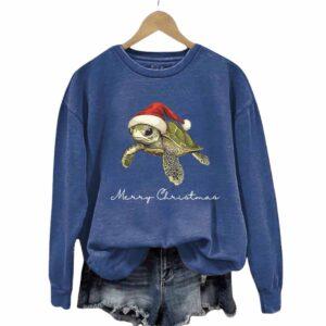 Women's Christmas Turtle Print Crewneck Sweatshirt 2 Women's Christmas Turtle Print Crewneck Sweatshirt