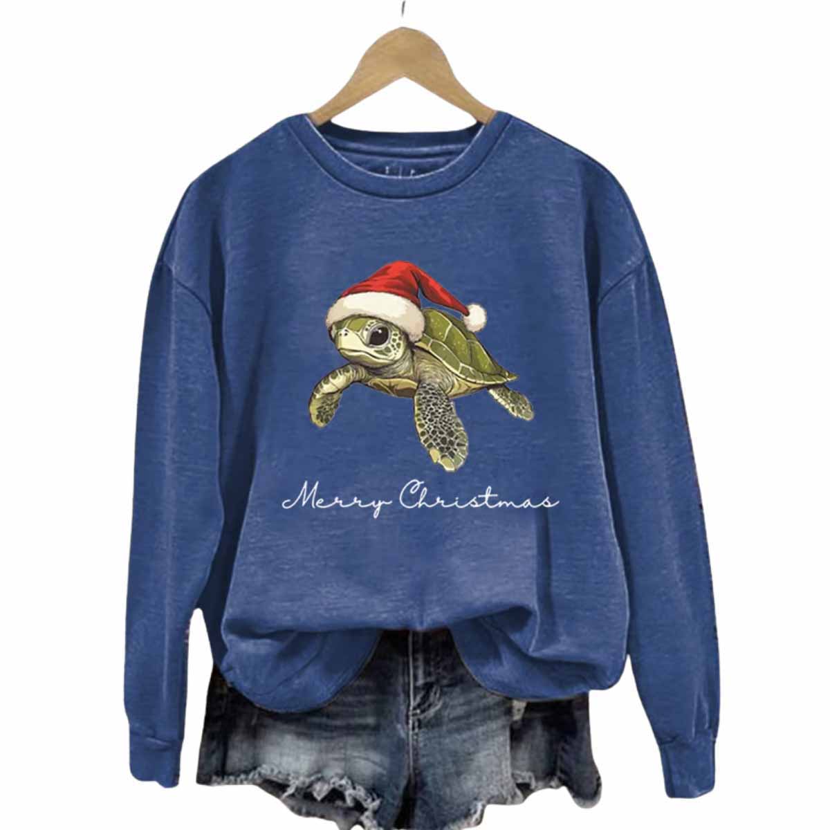 Women’s Christmas Turtle Print Crewneck Sweatshirt Women’s Christmas Turtle Print Crewneck Sweatshirt