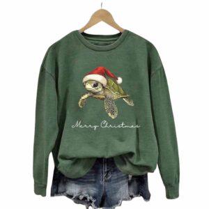 Women's Christmas Turtle Print Crewneck Sweatshirt