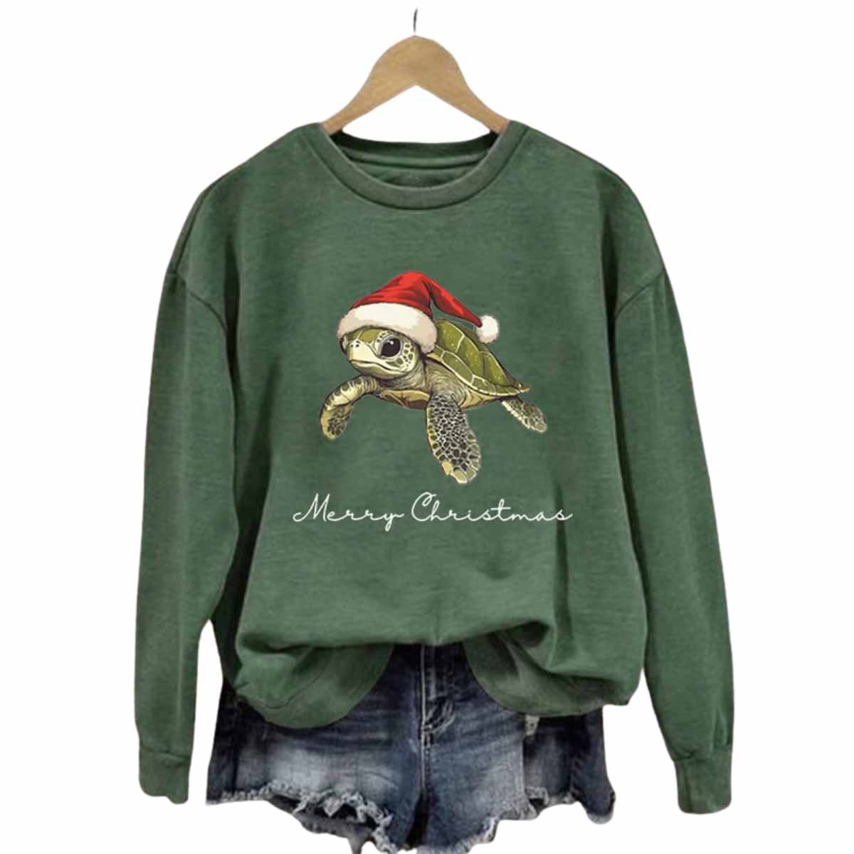 Women's Christmas Turtle Print Crewneck Sweatshirt Women's Christmas Turtle Print Crewneck Sweatshirt