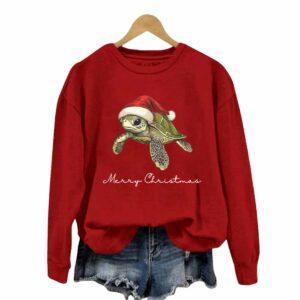 Women's Christmas Turtle Print Crewneck Sweatshirt 1 Women's Christmas Turtle Print Crewneck Sweatshirt
