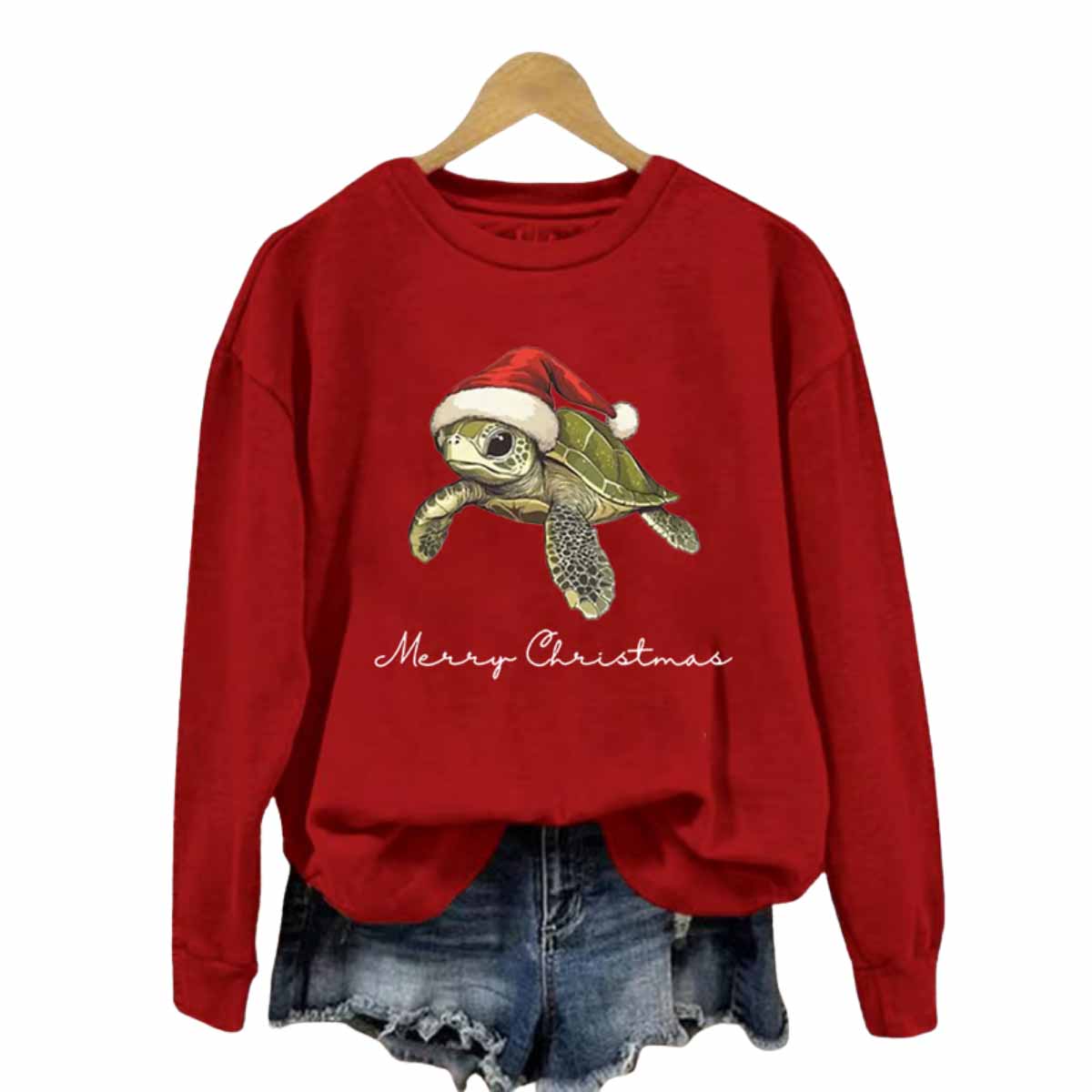 Women’s Christmas Turtle Print Crewneck Sweatshirt Women’s Christmas Turtle Print Crewneck Sweatshirt