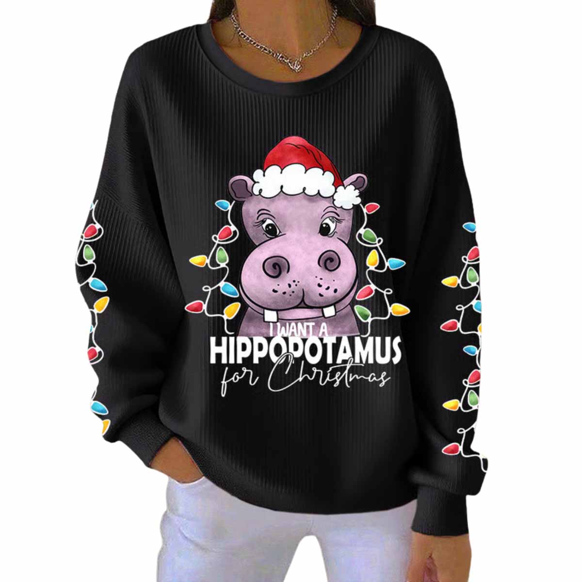 Women’s I Want A Hippopotamus For Christmas Print Casual Sweatshirt Women’s I Want A Hippopotamus For Christmas Print Casual Sweatshirt