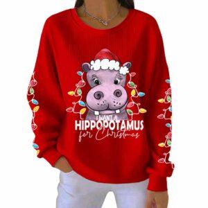 Women's I Want A Hippopotamus For Christmas Print Casual Sweatshirt