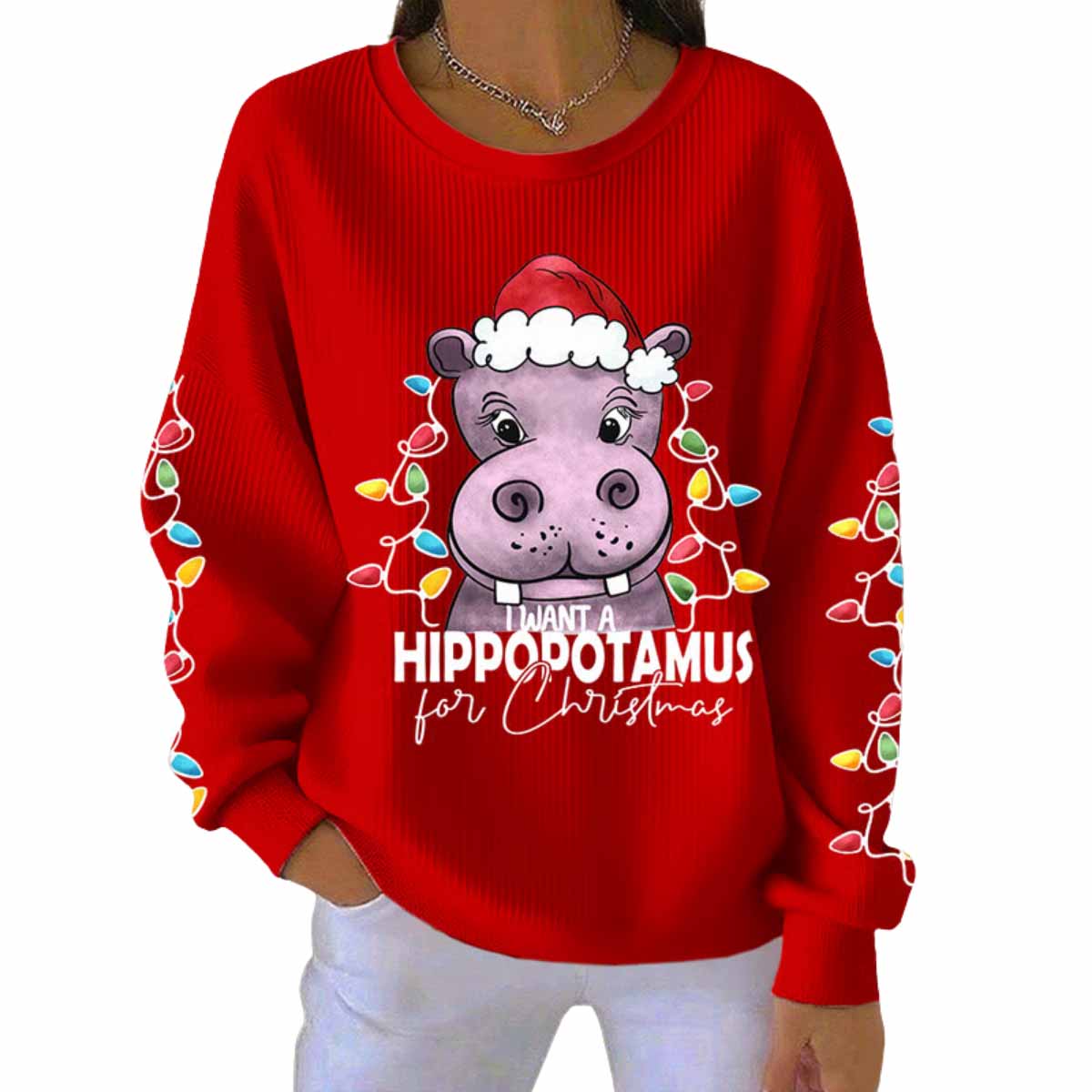 Women's I Want A Hippopotamus For Christmas Print Casual Sweatshirt Women's I Want A Hippopotamus For Christmas Print Casual Sweatshirt