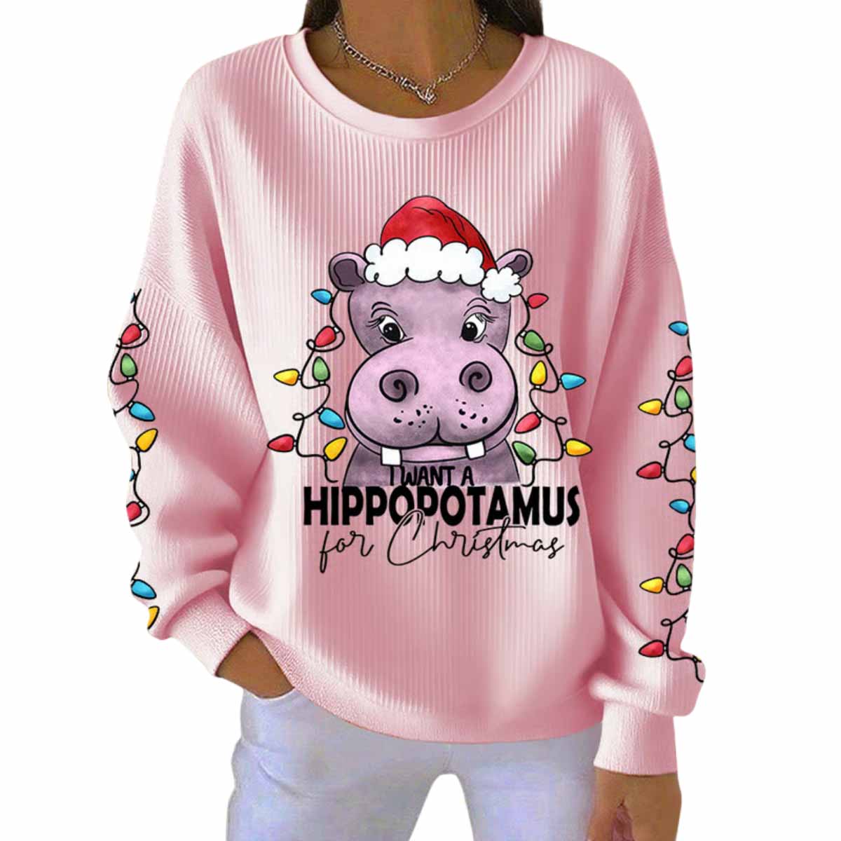 Women’s I Want A Hippopotamus For Christmas Print Casual Sweatshirt Women’s I Want A Hippopotamus For Christmas Print Casual Sweatshirt