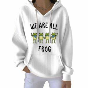 Women’s Resist We Are All Frog Print Casual Hoodie Women’s Resist We Are All Frog Print Casual Hoodie