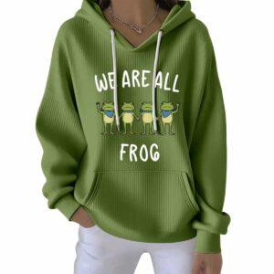 Women's Resist We Are All Frog Print Casual Hoodie