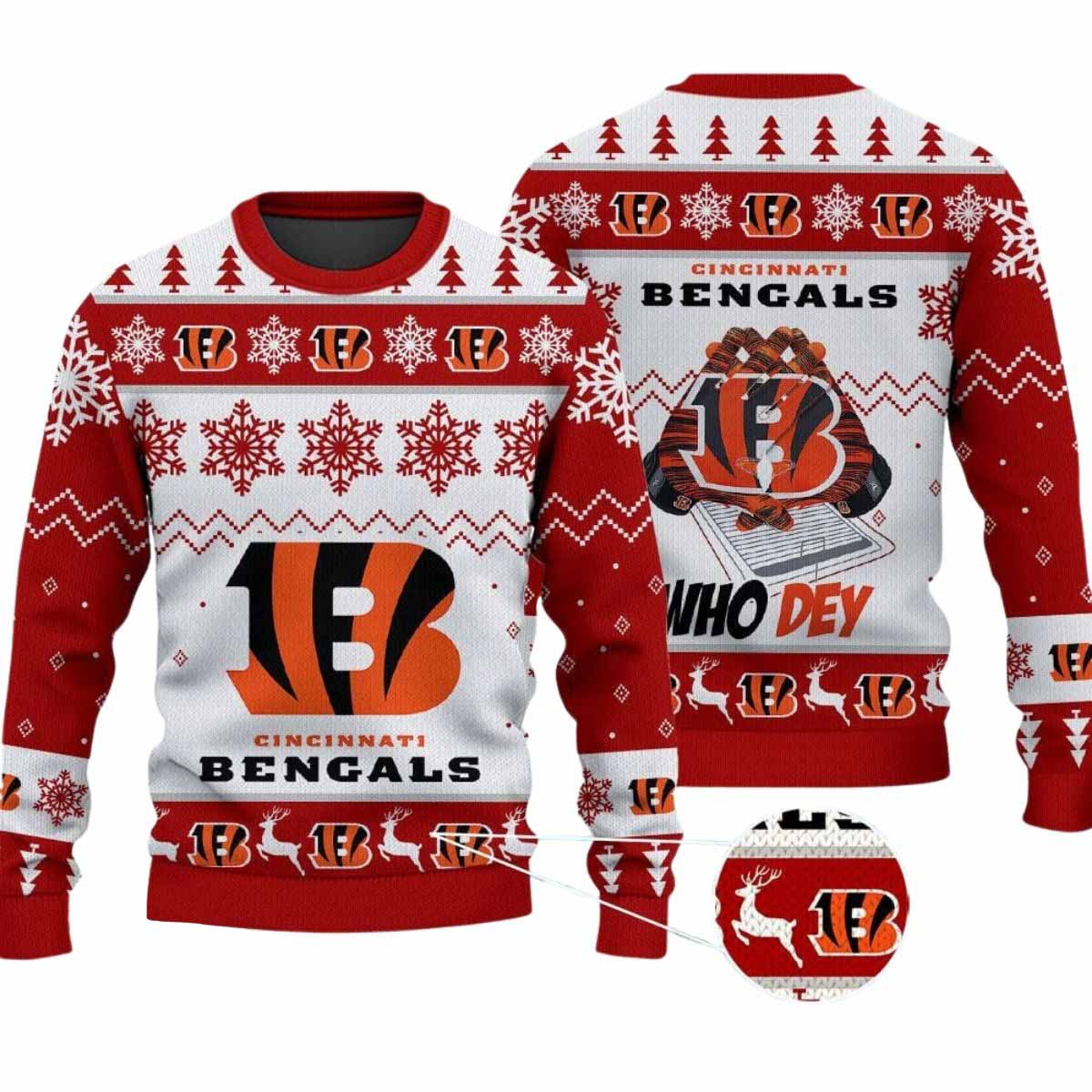 2025 Bengals Who Dey Ugly Christmas Sweater 2025 Bengals Who Dey Ugly Christmas Sweater