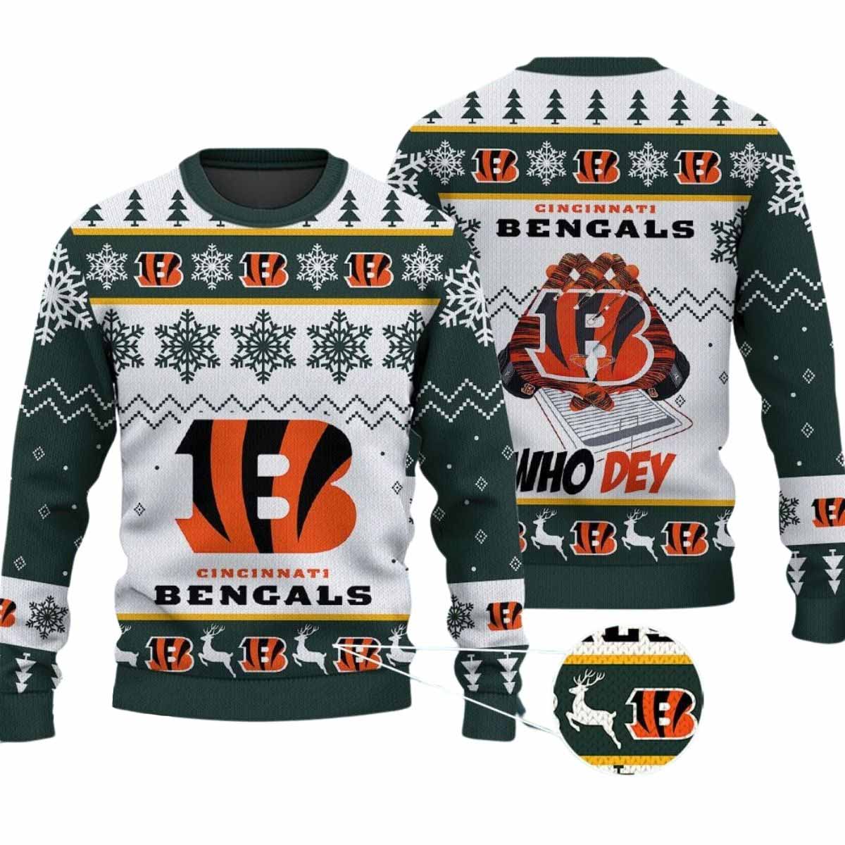 2025 Bengals Who Dey Ugly Christmas Sweater 2025 Bengals Who Dey Ugly Christmas Sweater