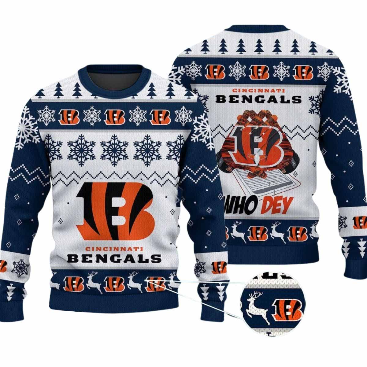 2025 Bengals Who Dey Ugly Christmas Sweater 2025 Bengals Who Dey Ugly Christmas Sweater