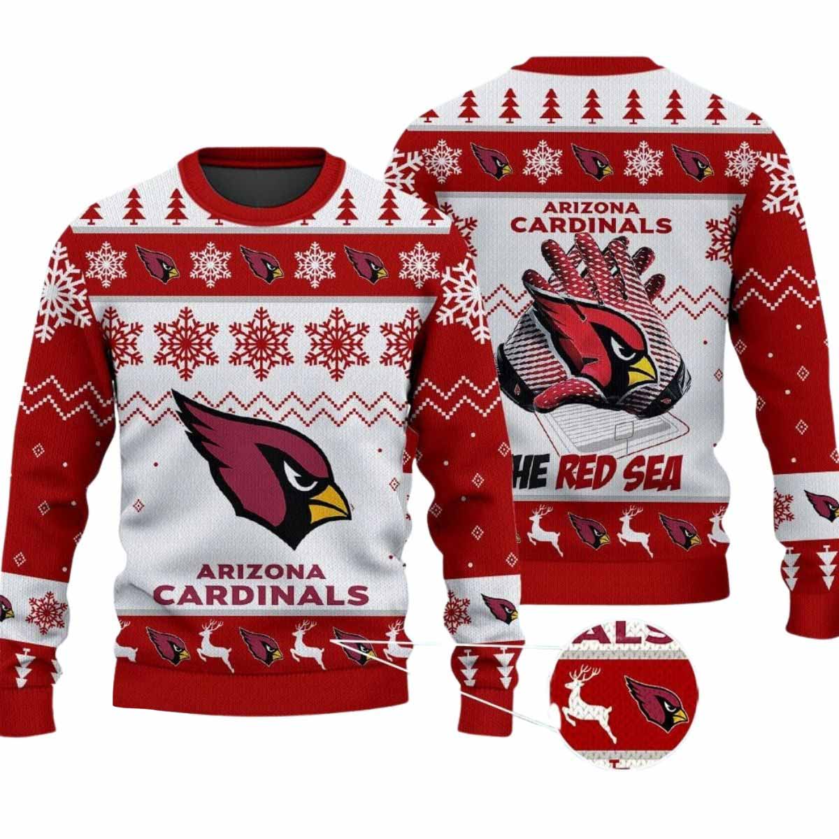 2025 Cardinals The Red Sea Ugly Christmas Sweater 2025 Cardinals The Red Sea Ugly Christmas Sweater