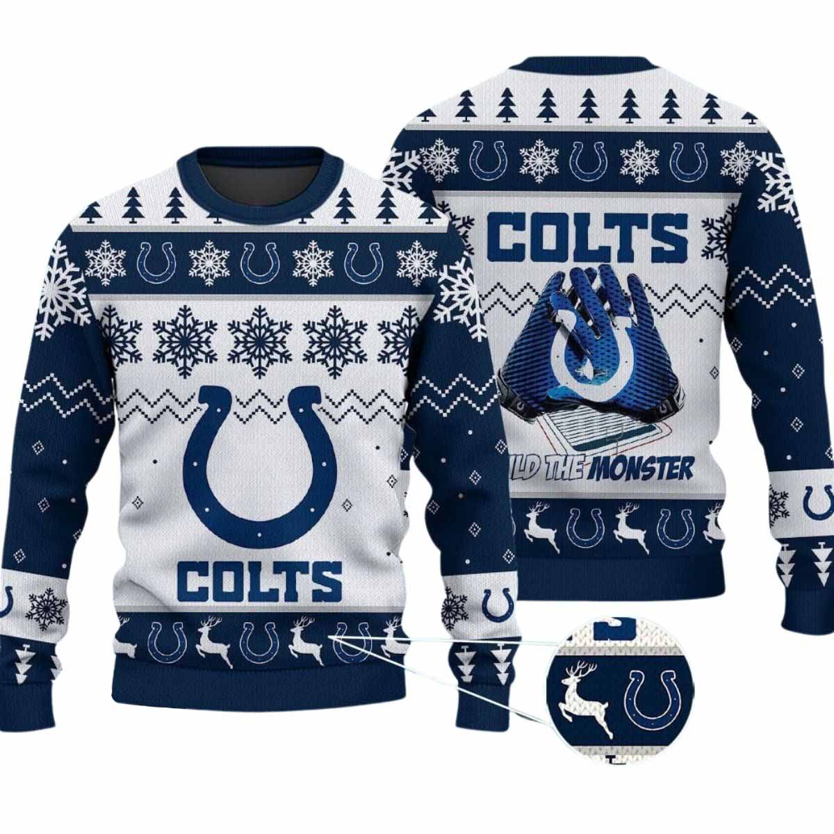 2025 Colts Build The Monster Christmas Ugly Sweater 2025 Colts Build The Monster Christmas Ugly Sweater
