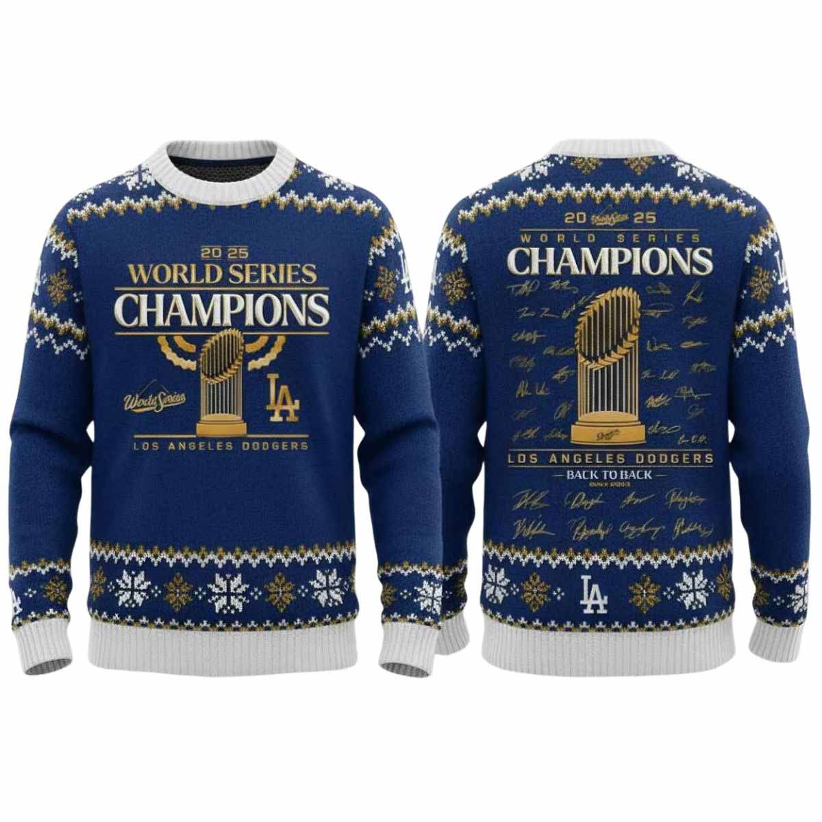 2025 Dodgers Back To Back World Series Signature Ugly Christmas Sweater 2025 Dodgers Back To Back World Series Signature Ugly Christmas Sweater