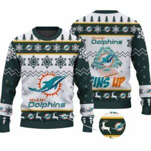 2025 Dolphins Fins Up Christmas Ugly Sweater