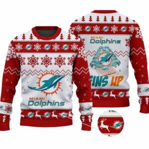 2025 Dolphins Fins Up Christmas Ugly Sweater