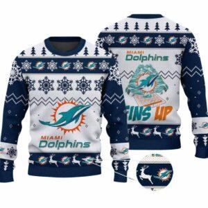 2025 Dolphins Fins Up Christmas Ugly Sweater