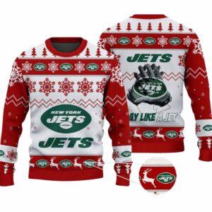 2025 Jets Play Like A Jet Christmas Ugly Sweater