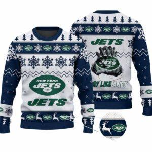 2025 Jets Play Like A Jet Christmas Ugly Sweater 2 2025 Jets Play Like A Jet Christmas Ugly Sweater