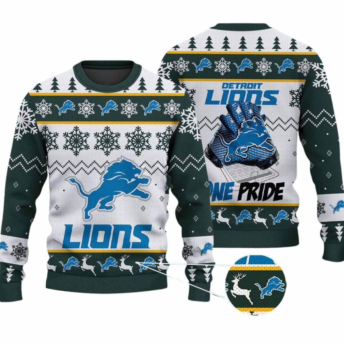 2025 Lions One Pride Ugly Christmas Sweater 2025 Lions One Pride Ugly Christmas Sweater