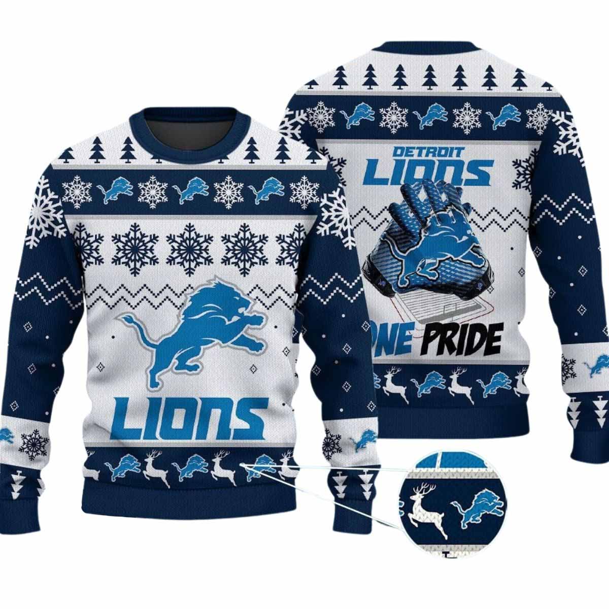 2025 Lions One Pride Ugly Christmas Sweater 2025 Lions One Pride Ugly Christmas Sweater