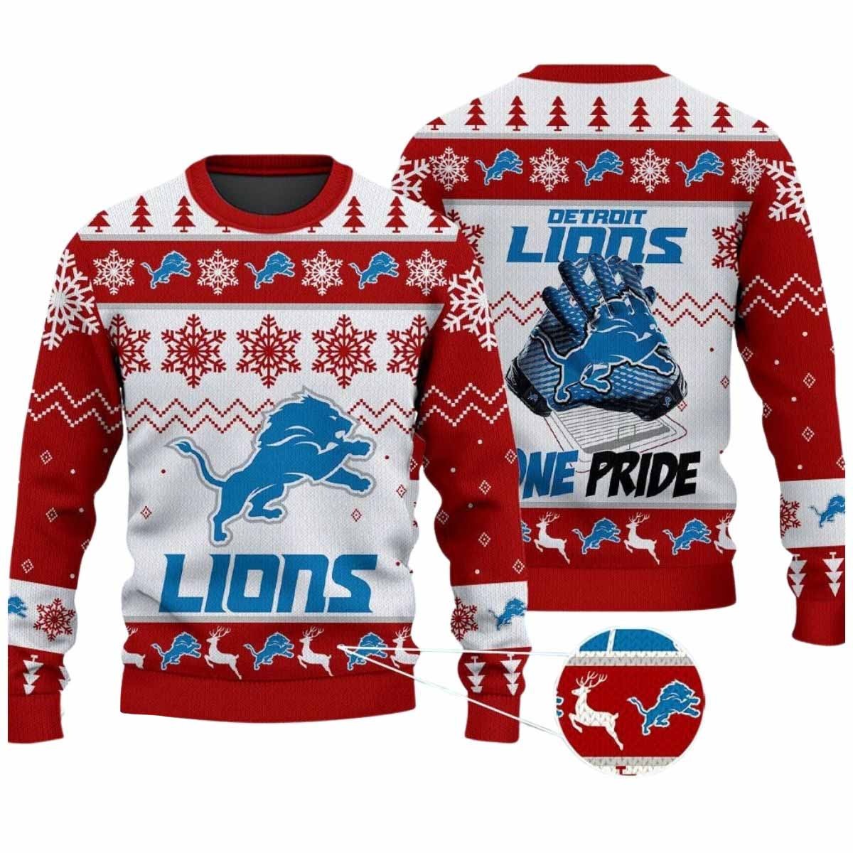 2025 Lions One Pride Ugly Christmas Sweater 2025 Lions One Pride Ugly Christmas Sweater