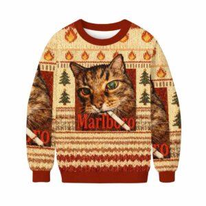 2025 Marlboro Smoking Cat Meme Christmas Ugly Sweater