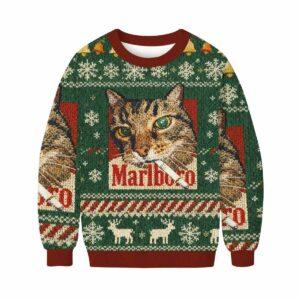 2025 Marlboro Smoking Cat Meme Christmas Ugly Sweater