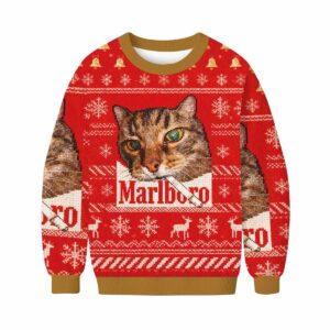 2025 Marlboro Smoking Cat Meme Christmas Ugly Sweater