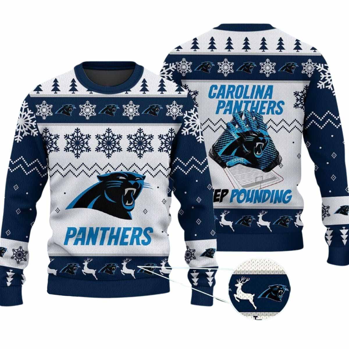 2025 Panthers Keep Pounding Christmas Ugly Sweater 2025 Panthers Keep Pounding Christmas Ugly Sweater