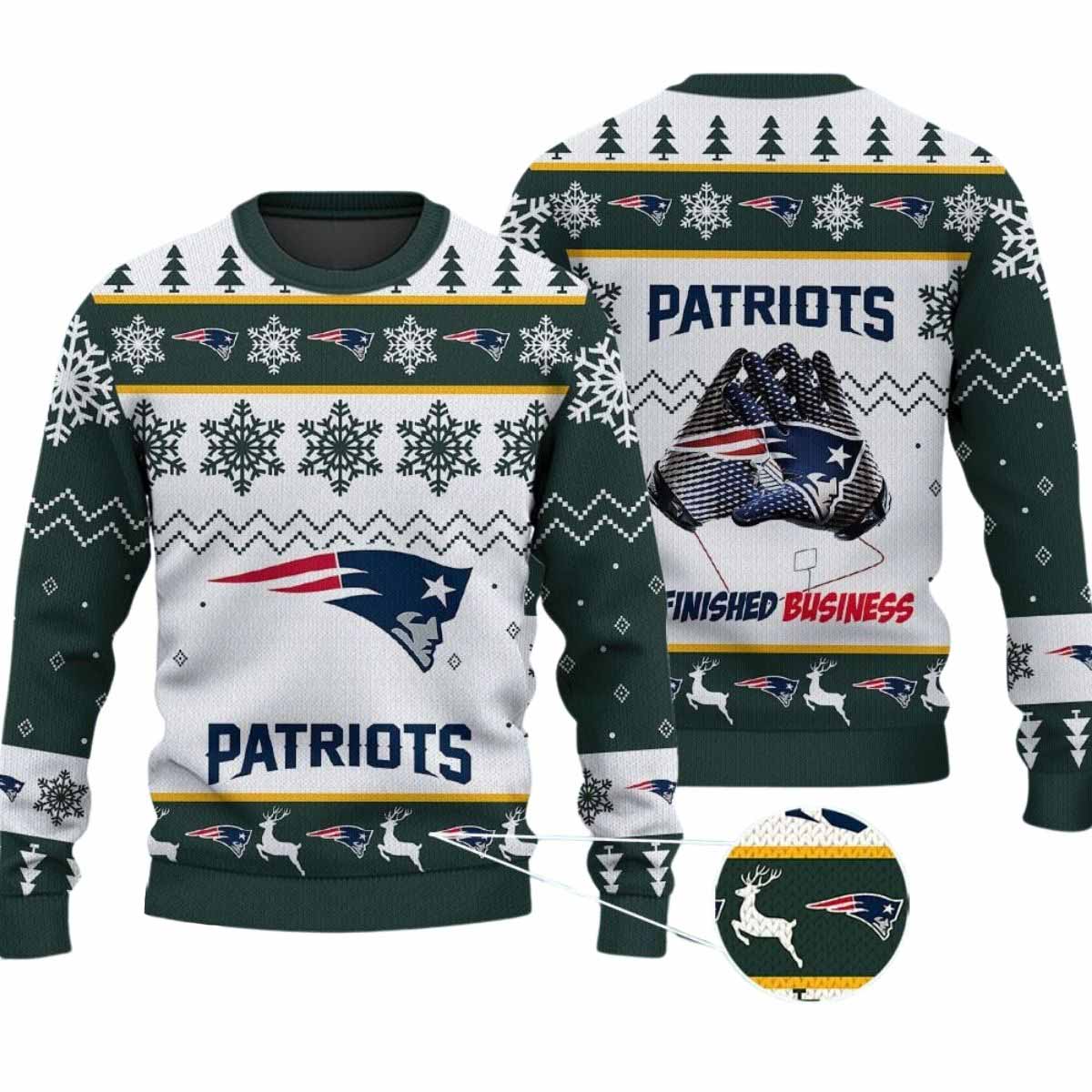 2025 Patriots Finished Business Christmas Ugly Sweater 2025 Patriots Finished Business Christmas Ugly Sweater