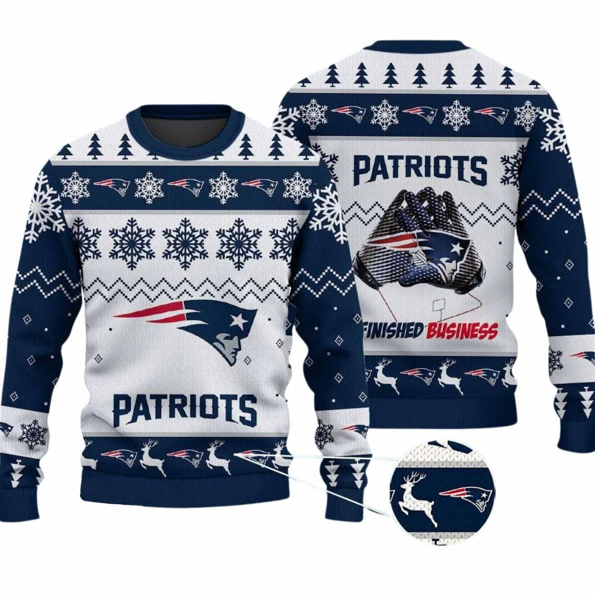 2025 Patriots Finished Business Christmas Ugly Sweater 2025 Patriots Finished Business Christmas Ugly Sweater